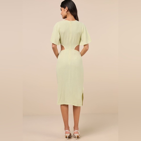 Summer Journey Light Green Tie-Front Cutout Midi Dress vacation Size large - Picture 4 of 8